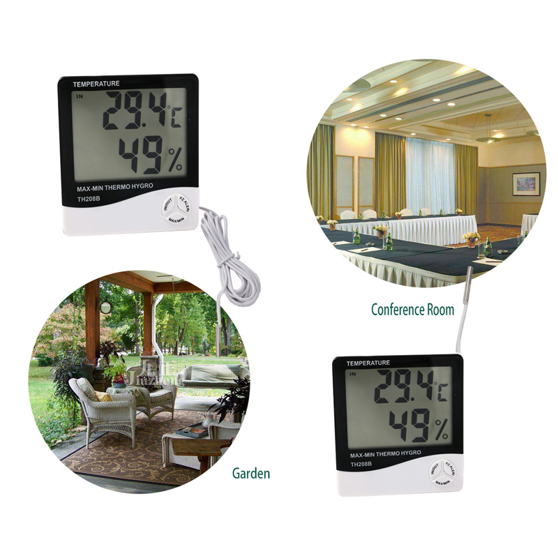 Vysoce přesná tovární cena Zvukový světelný alarm LCD termo vlhkoměr s externím senzorem